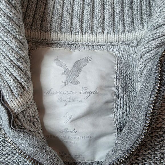 American Eagle Zip Up Sweater Size Large Fitted Gray Ombre Y2K Preppy Collared - Picture 6 of 11